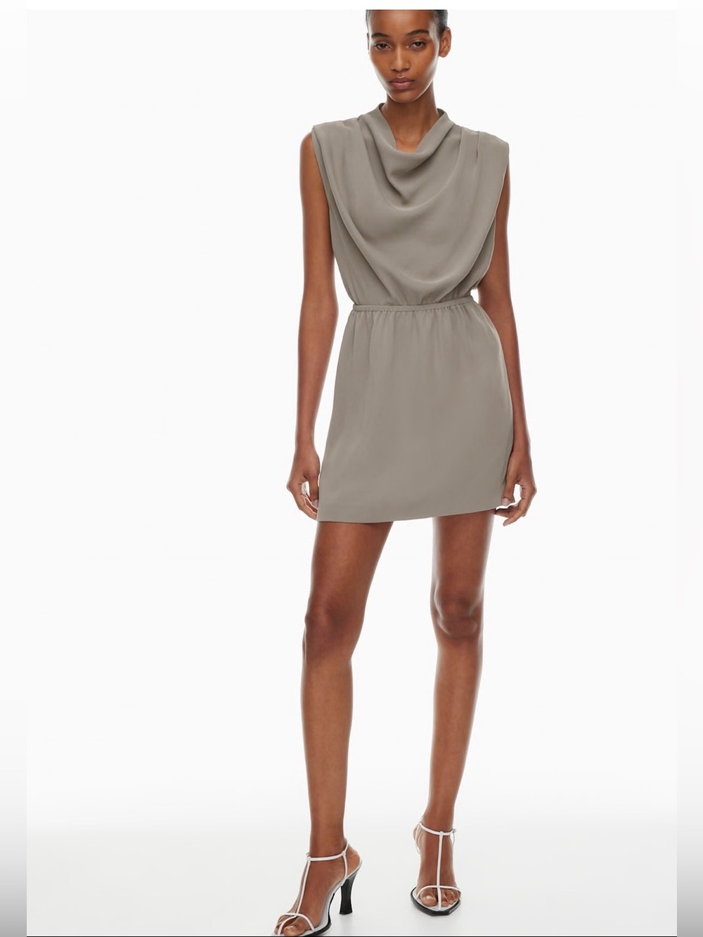 Aritzia -Babaton Taupe Draped Cowl-Neck Sleeveless Mini Dress